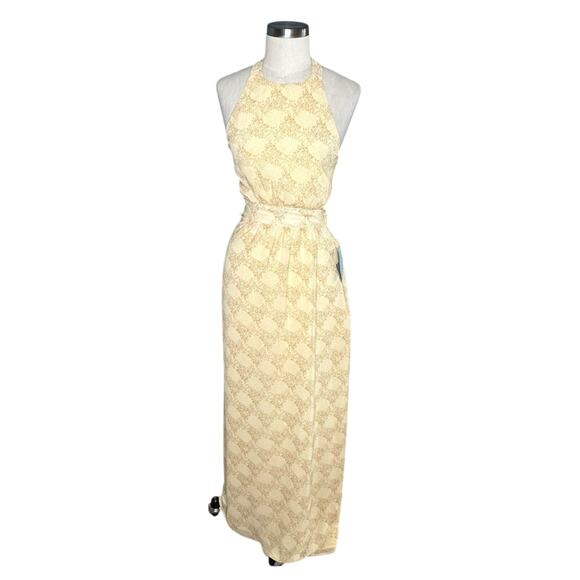 LUSH Yellow Medallion Print Open Back Maxi Dress Halter Women's Size Medium NWT - Picture 1 of 9